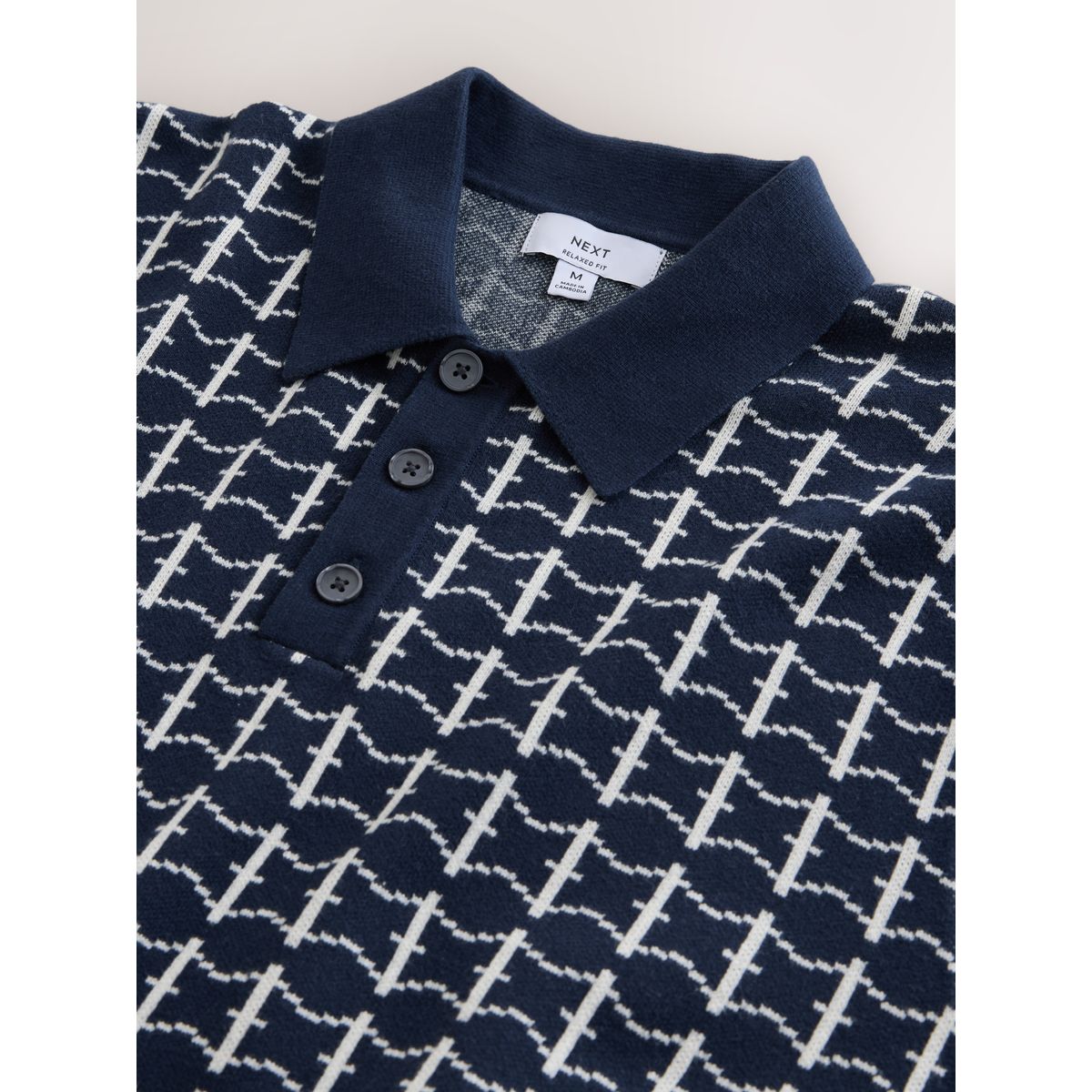 Polo en maille manches courtes et motif géo bleu marine, NEXT