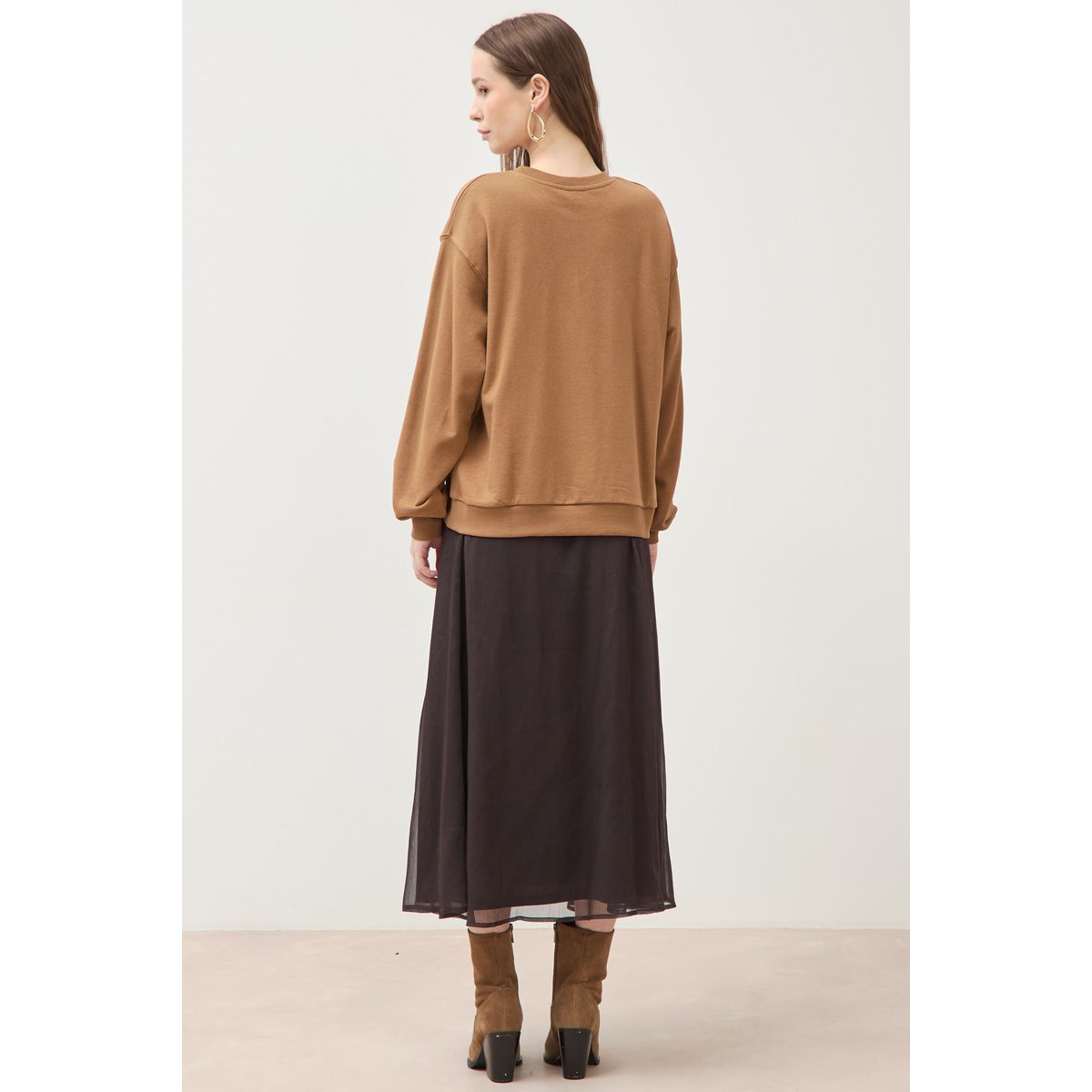 Sweat col rond manches longues marron, BONOBO