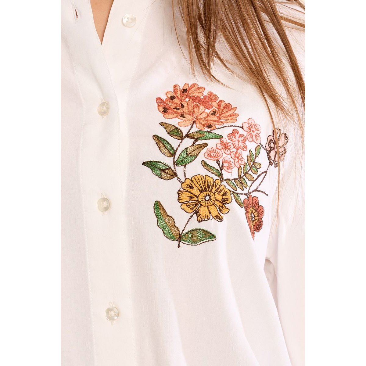 Chemise droite à fleurs brodées offwhite, MOLLY BRACKEN