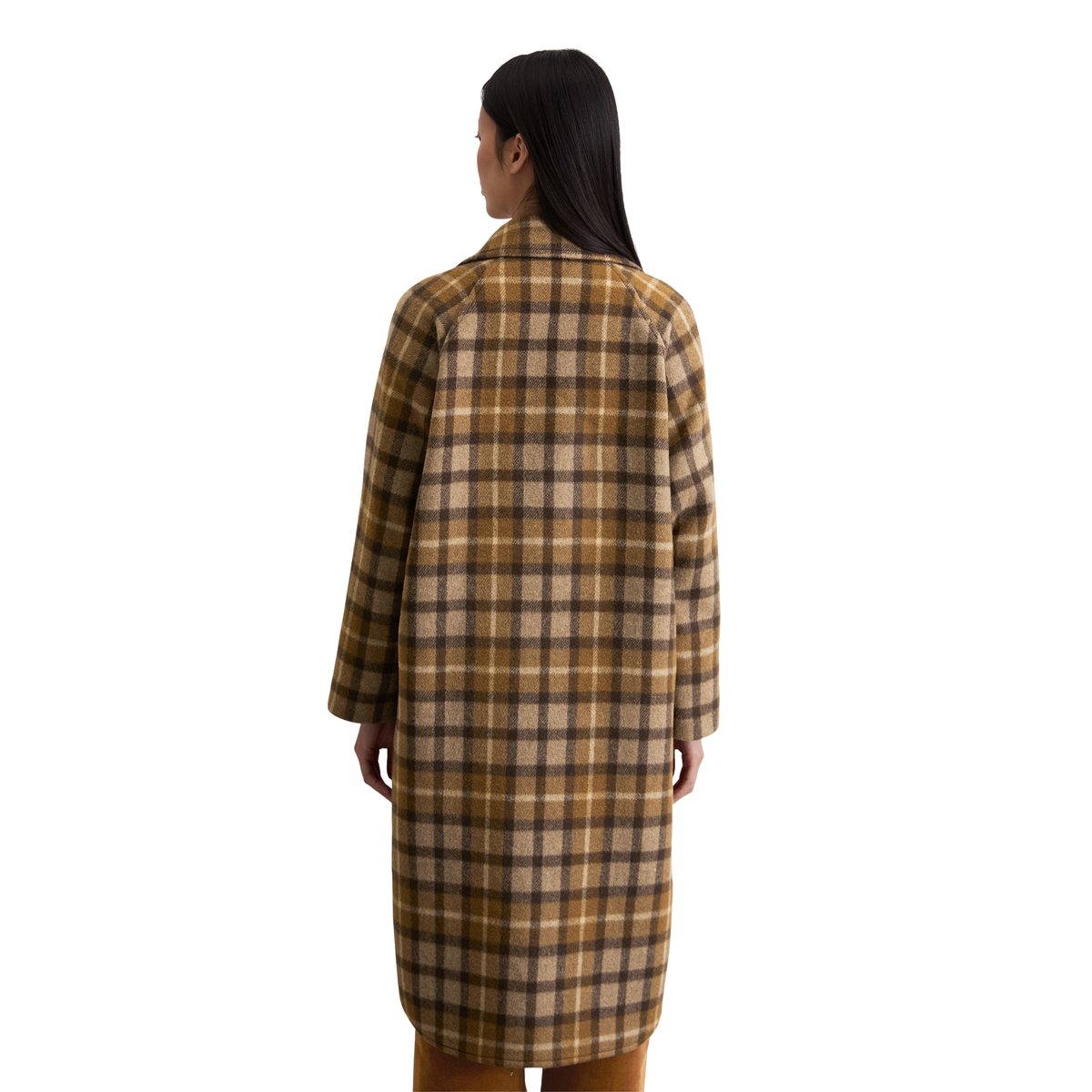 Manteau à carreaux relaxed en mélange de laine italienne beige, MARC O'POLO