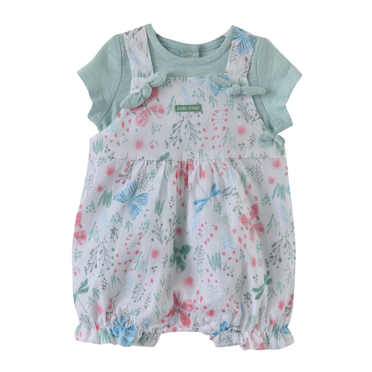 Tee shirt et salopette voile ewa vert, SUCRE D'ORGE