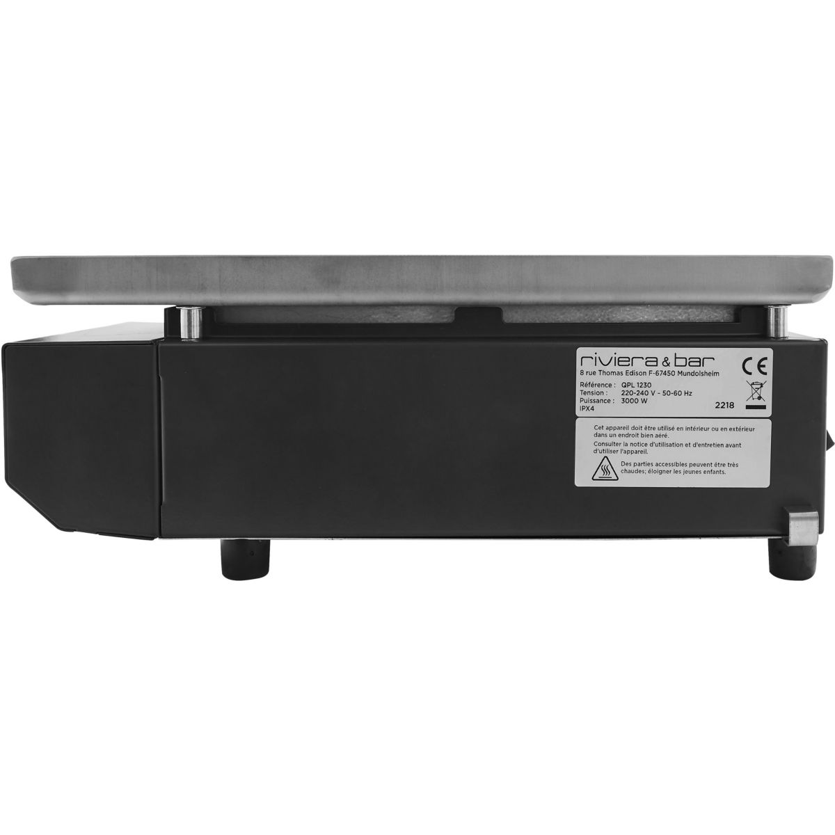 Plancha électrique QPL1230 inox 2 brûleurs à poser, 55x40 cm inox, RIVIERA & BAR