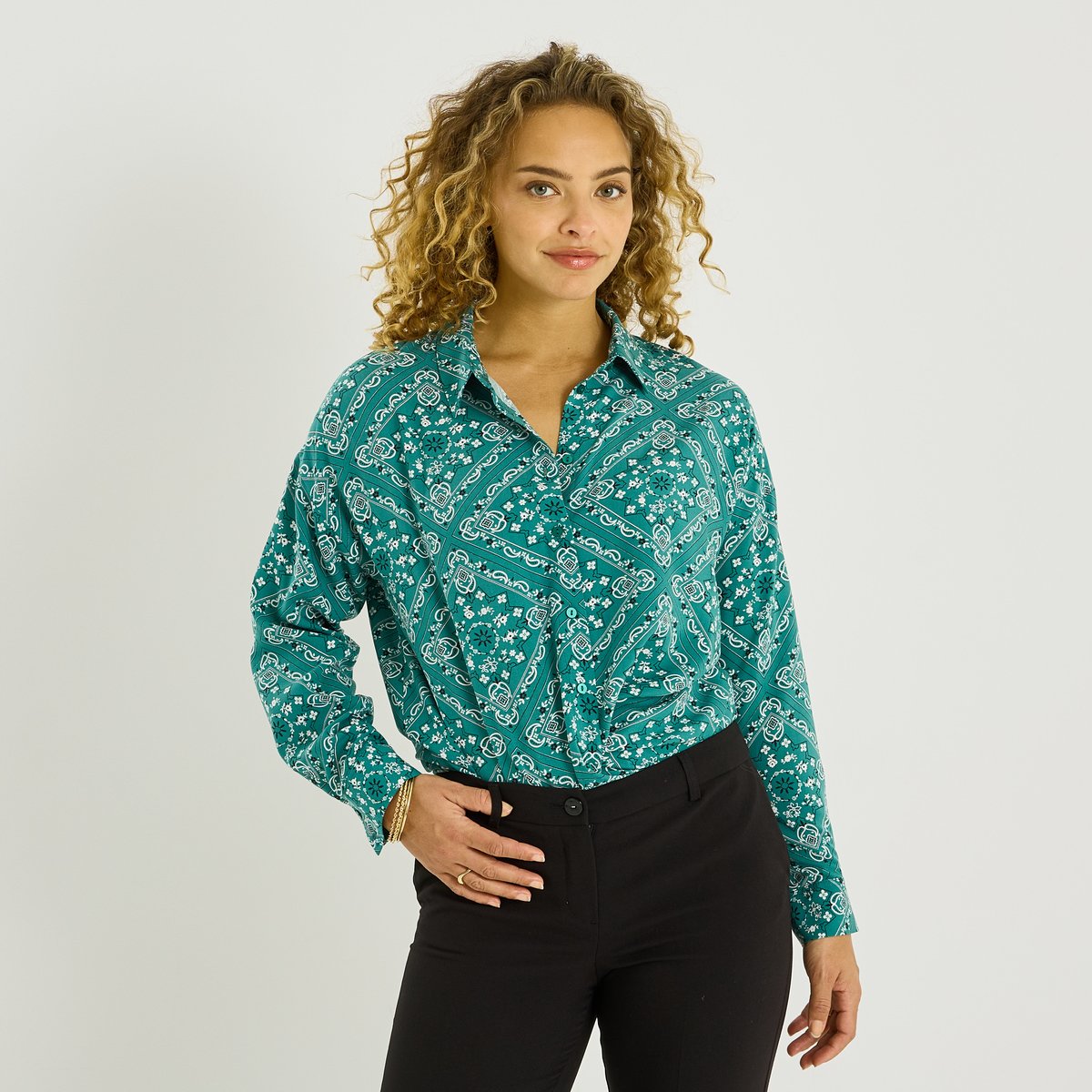 Chemise oversize imprimée vert, GRAIN DE MALICE