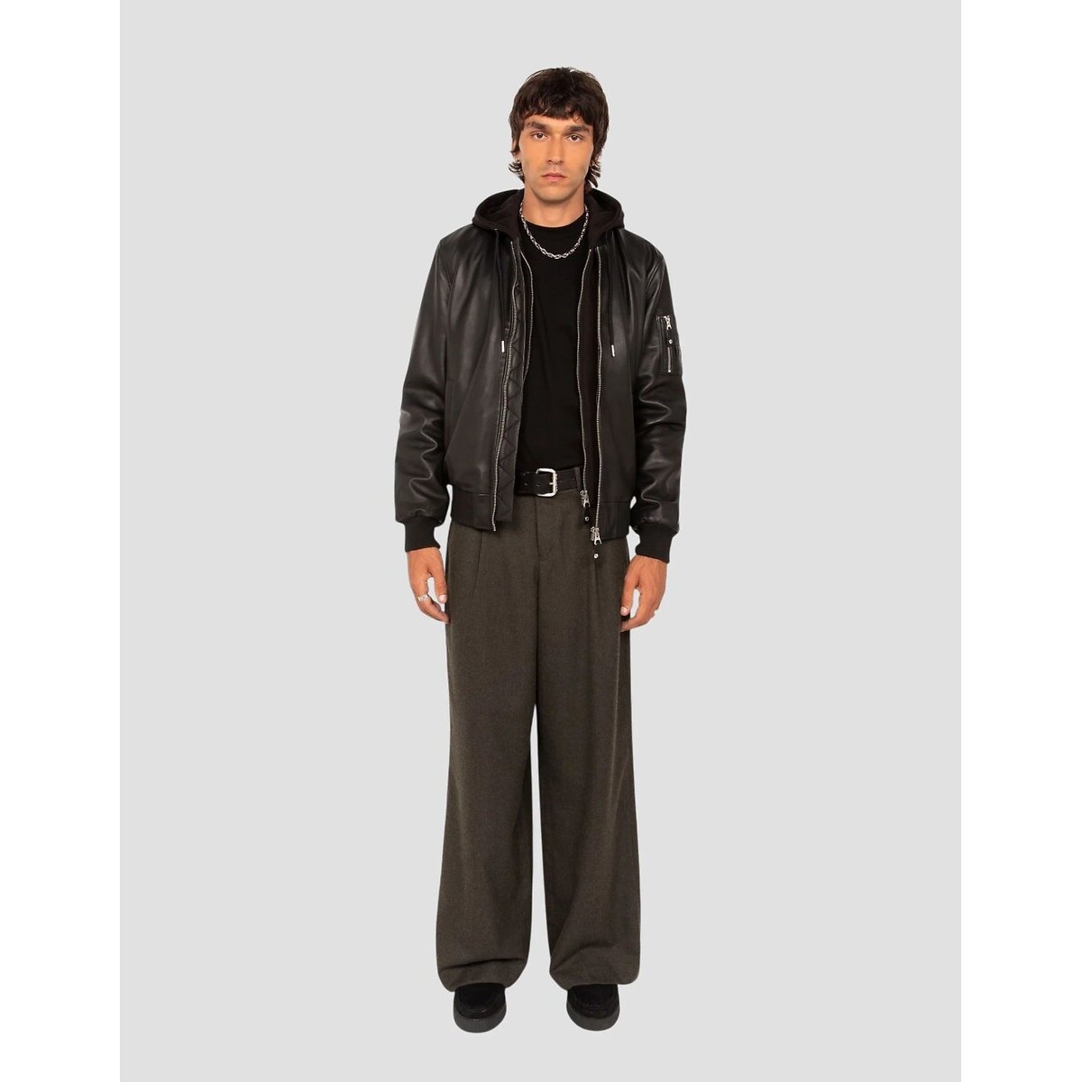LCSPORT Hooded Leather Bomber Jacket black, SCHOTT