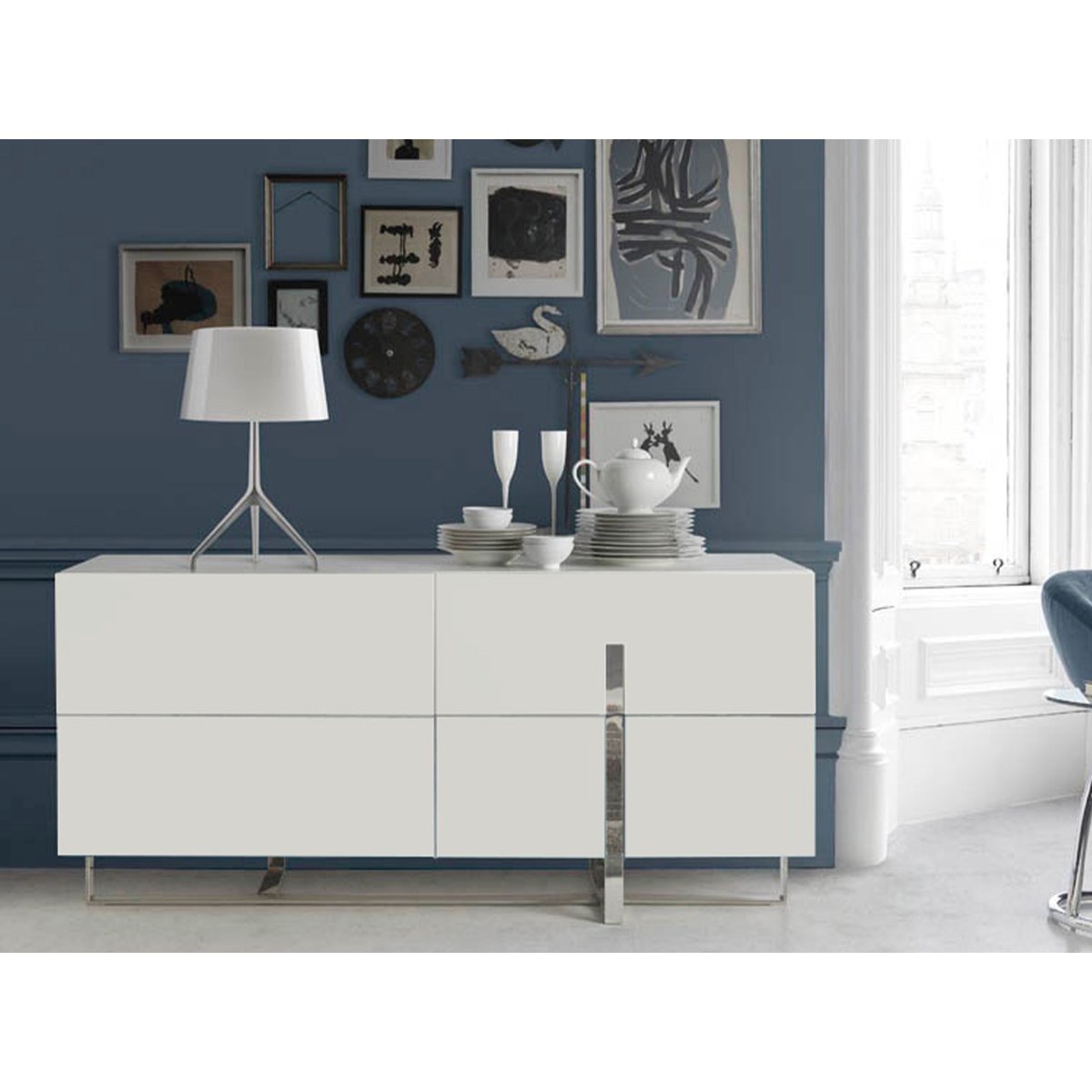 Buffet en bois blanc et acier chromé blanc | acier, ANGEL CERDA