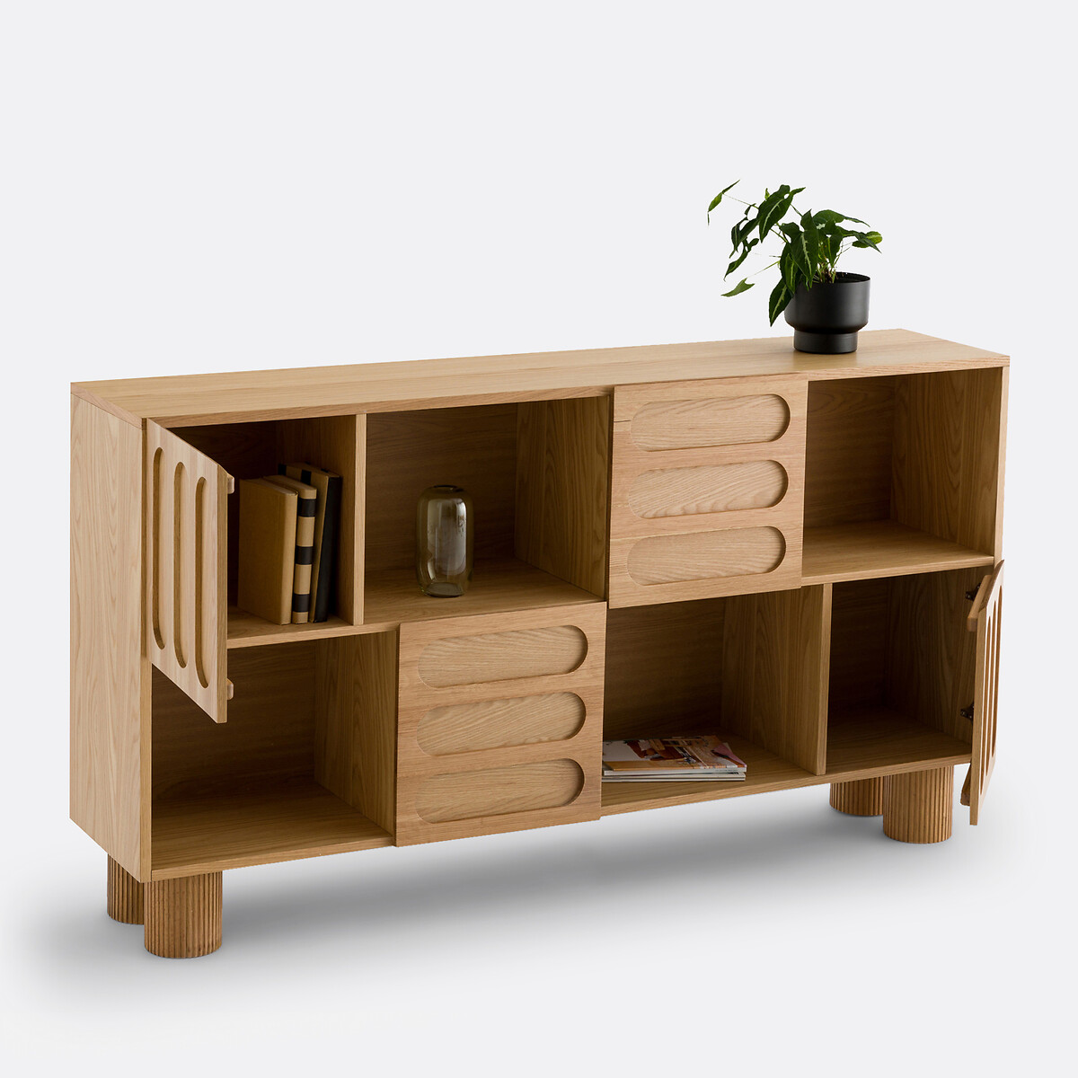 Buffet bas, plaqué chêne, longueur 165 cm, CANNELO chêne, LA REDOUTE INTERIEURS
