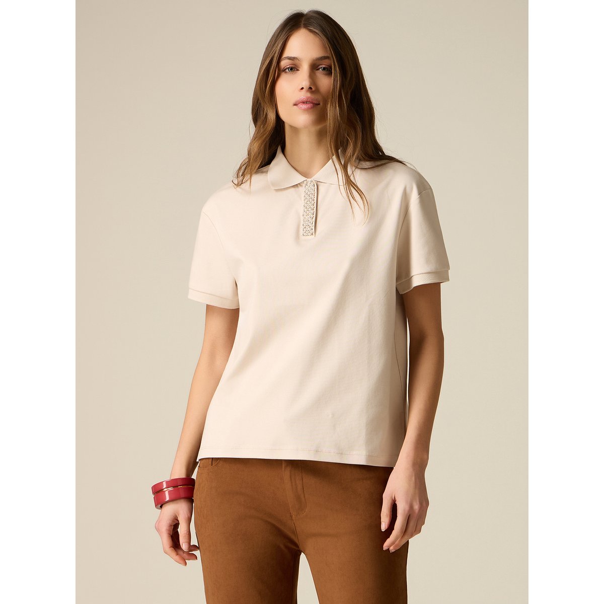 Polo avec cristaux beige, OLTRE