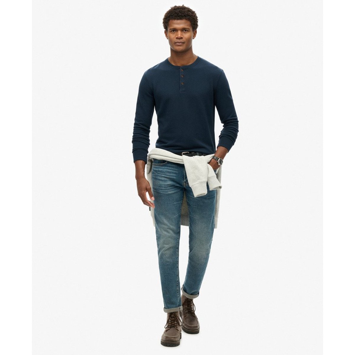 T-shirt Henley The Merchant Store bleu marine éclipse, SUPERDRY