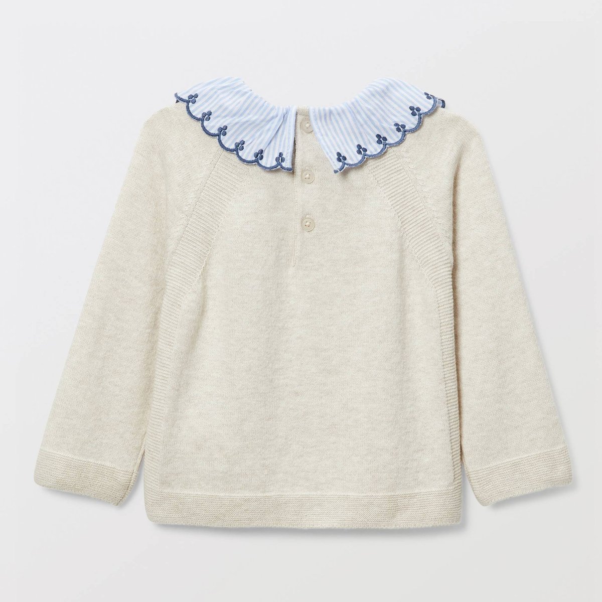 Pull uni à col rayé contenant de la laine beige melange, BOUT'CHOU