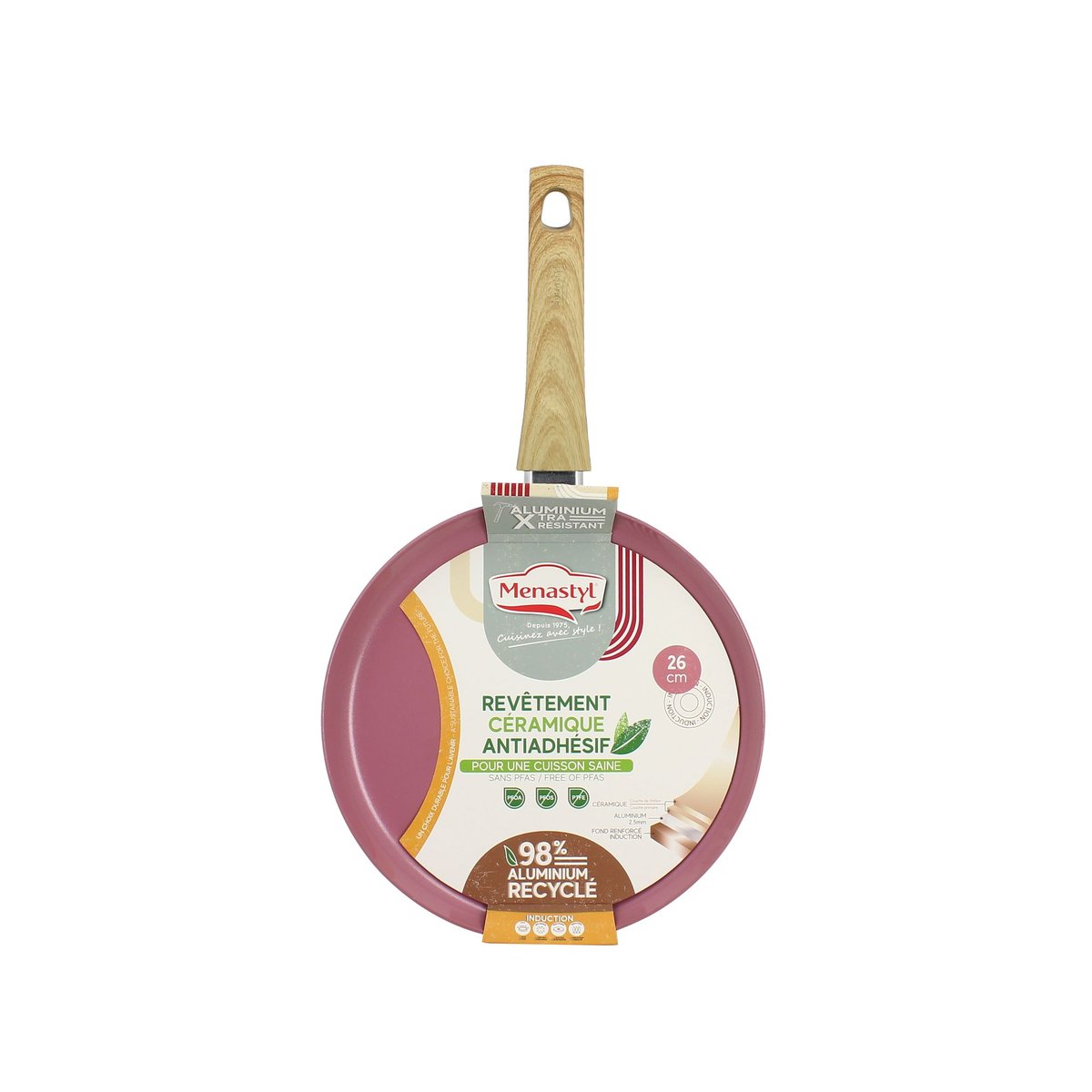 Crêpière 26cm en aluminium recyclé, COLORAMA lilas, MENASTYL