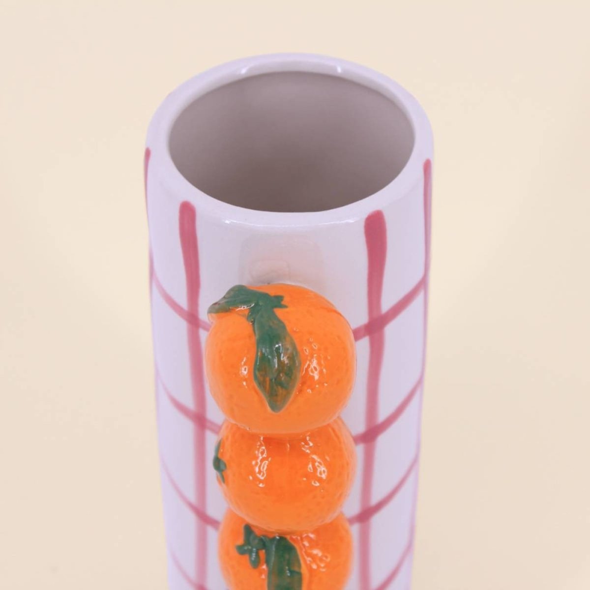 Vase quadrillé, et mandarines en relief, H18cm orange, KERSTEN