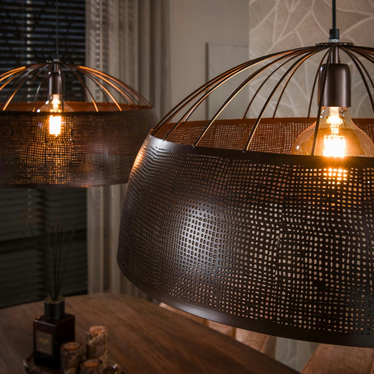 Suspension îlot cuisine vintage métal cuivré 2 lampes RALF cuivre, PIER IMPORT