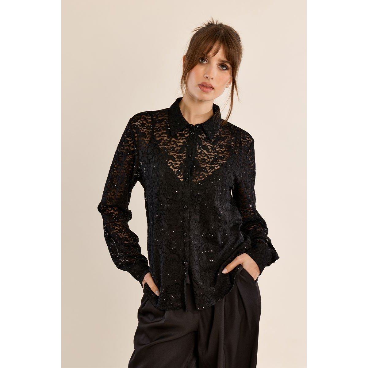 Chemise en dentelle transparente noir, MOLLY BRACKEN