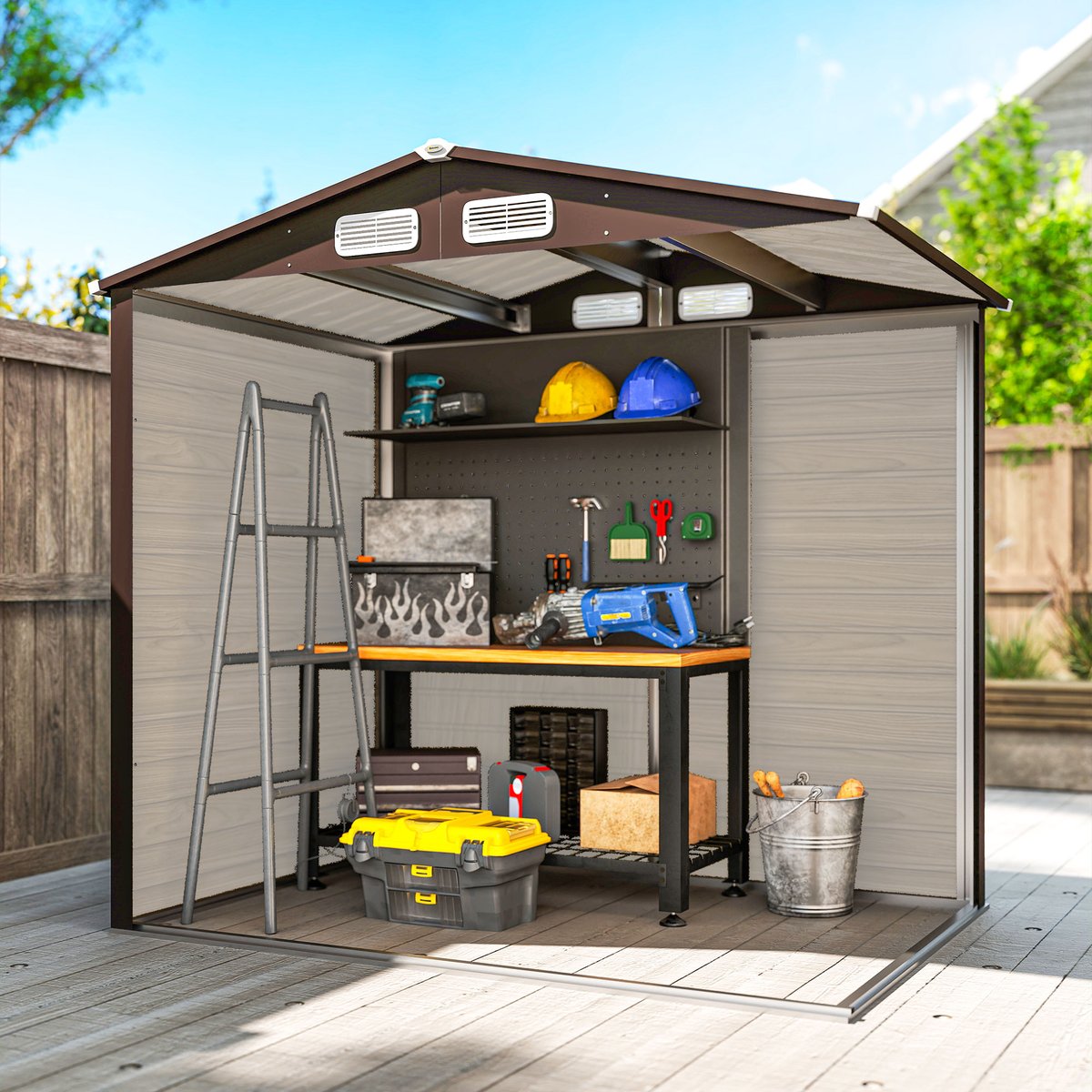 Abri de jardin Acier galvanisé Chêne marron, OUTSUNNY