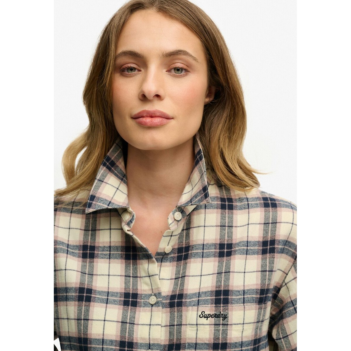 Chemise décontractée en flanelle à carreaux carreaux écru, SUPERDRY