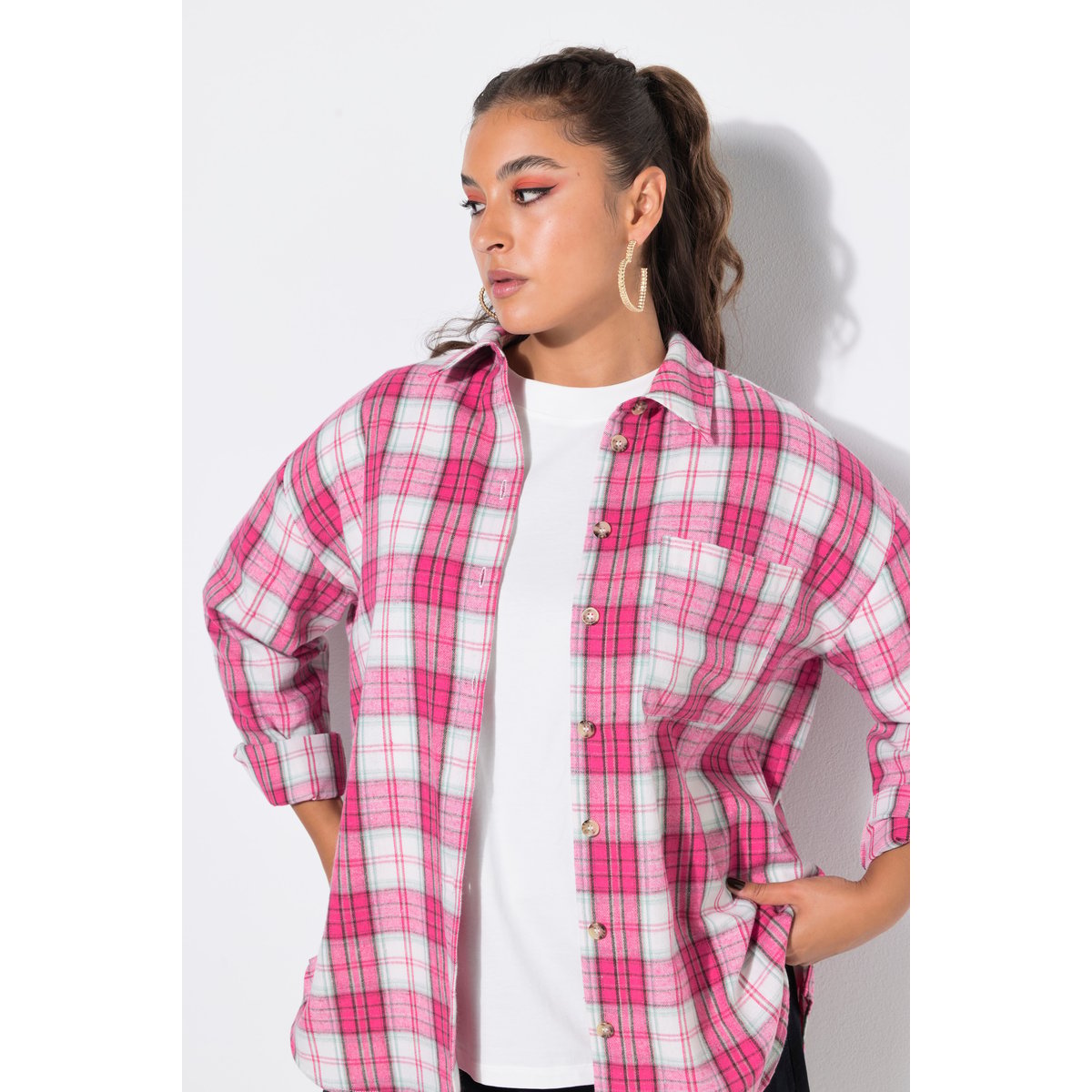 Chemise en flanelle oversized rose vif fuchsia, STUDIO UNTOLD
