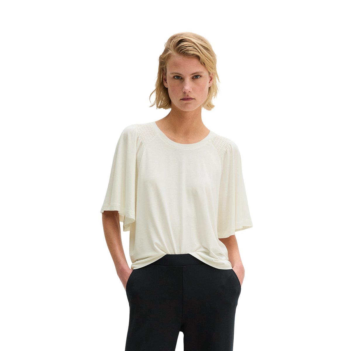 Blouse t-shirt relaxed en LENZING™ ECOVERO™ blanc naturel, MARC O'POLO