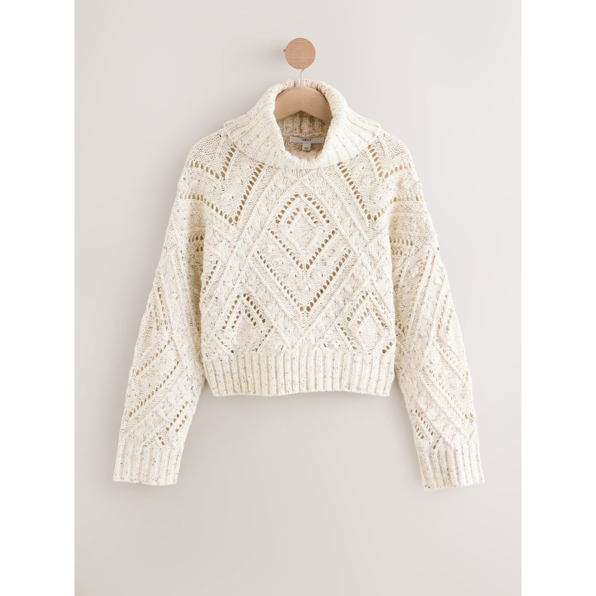 Pull moucheté en maille torsadée à col roulé écru, NEXT