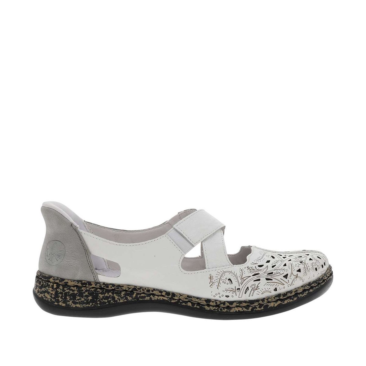 Ballerines emboitant en cuir blanches à talon plat avec des slip-on blanc, RIEKER