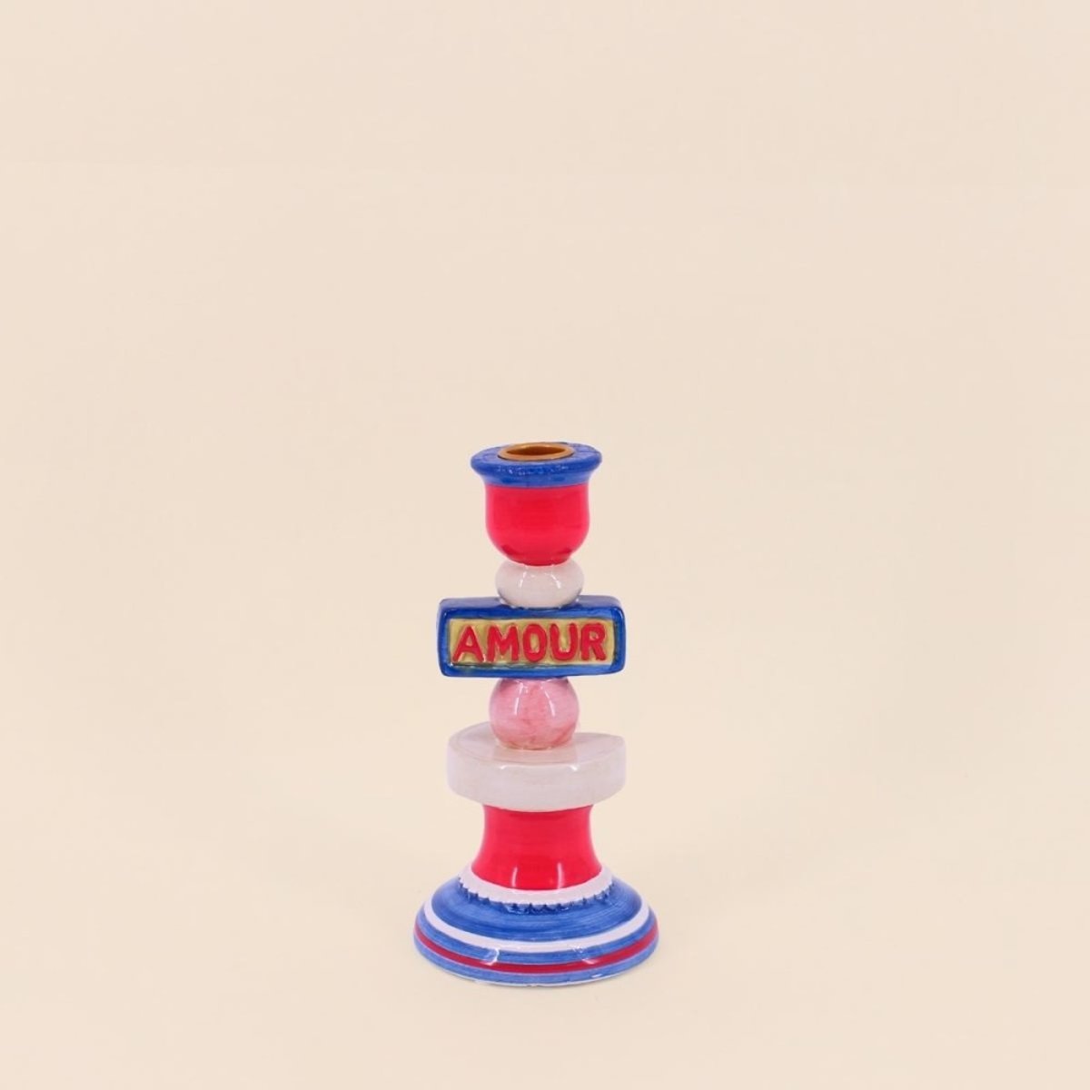 Bougeoir Amour en dolomite , bleu 20cm rouge, KERSTEN