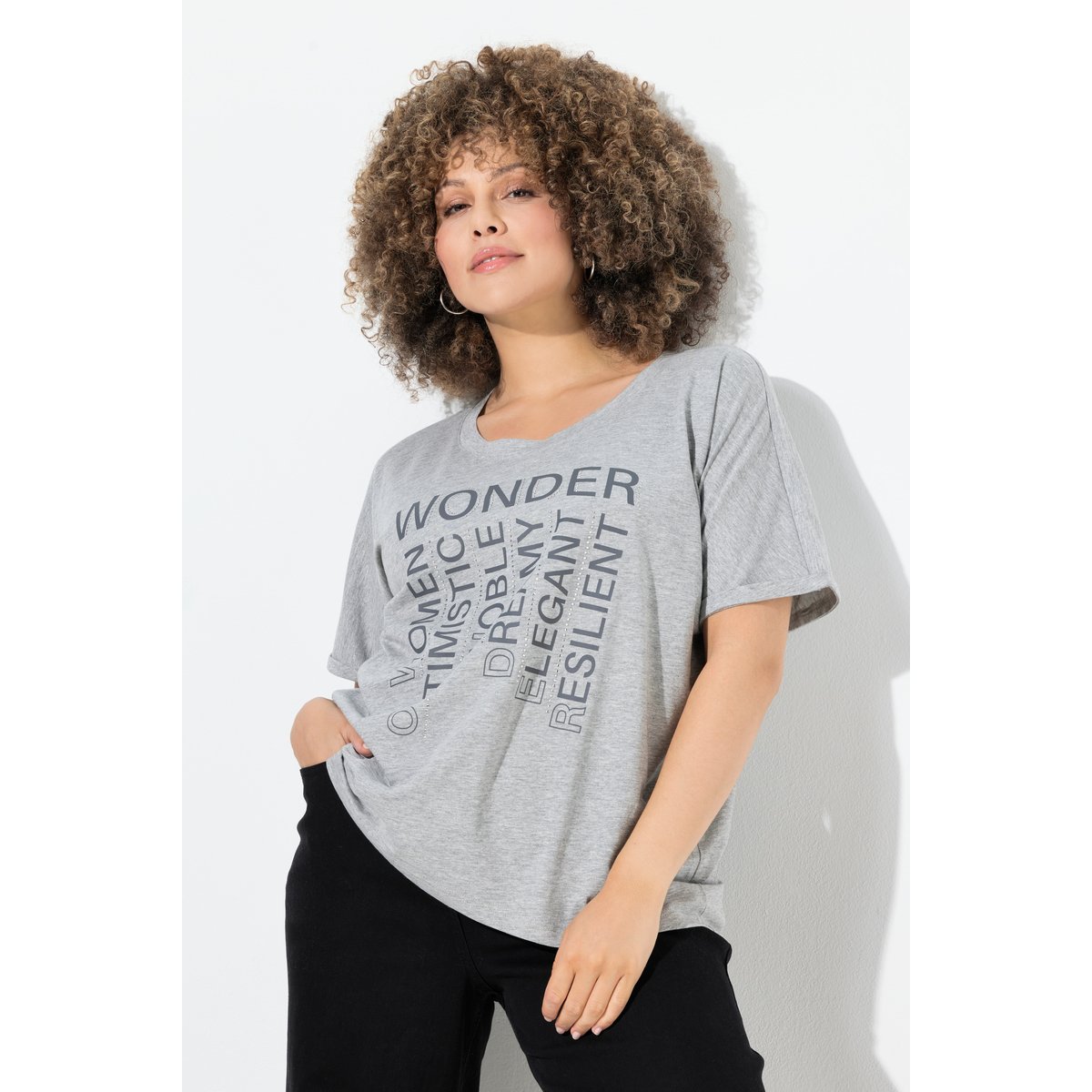 T-shirt oversize gris clair chiné, ULLA POPKEN
