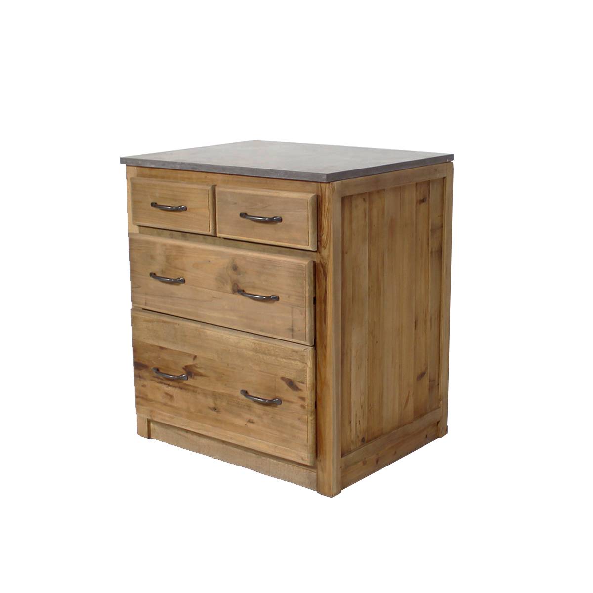 Meuble bas de cuisine en bois recyclé et pierre bleue CHAMPÊTRE bois clair, MADE IN MEUBLES