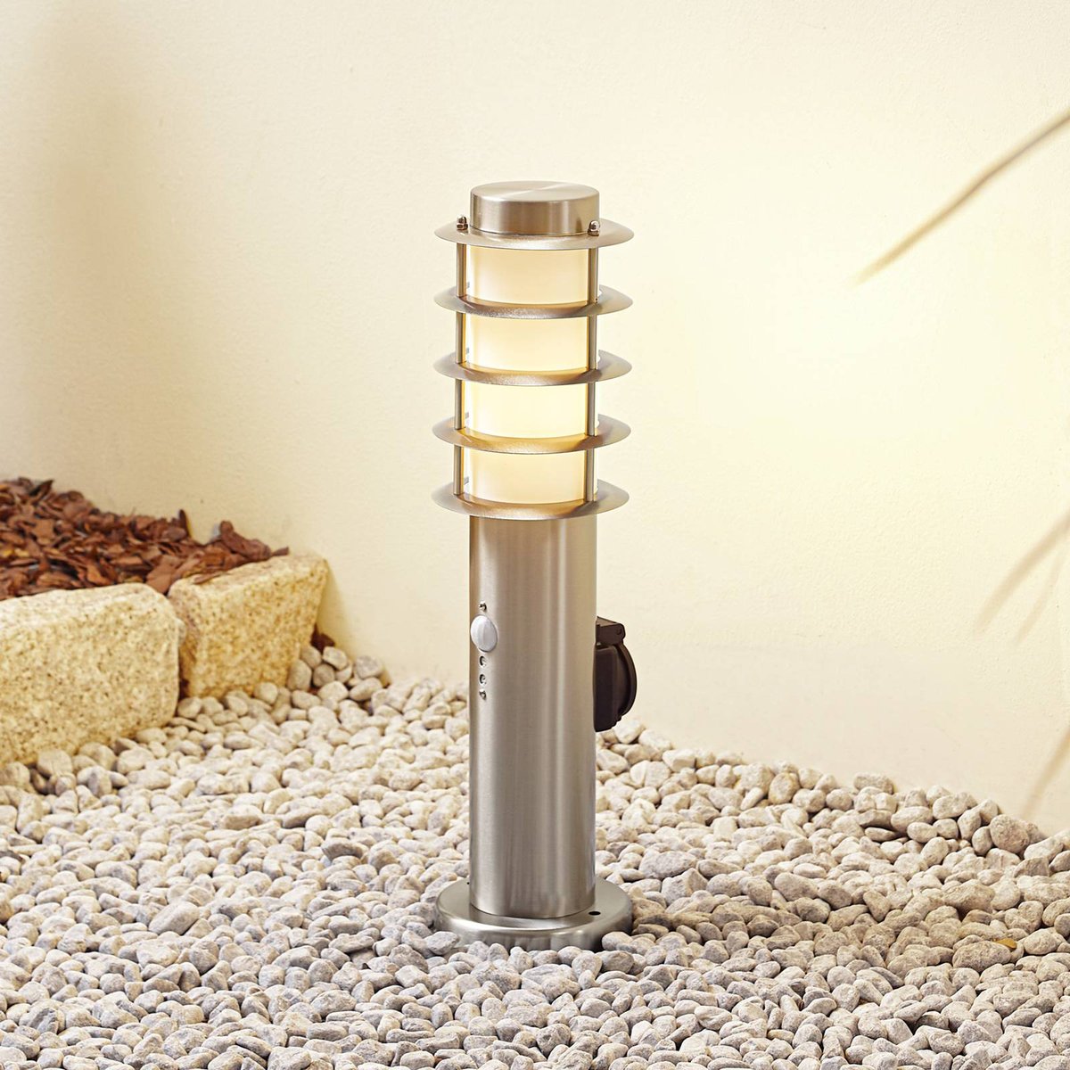 Luminaire extérieur en inox moderne, Hanja nickel, LINDBY