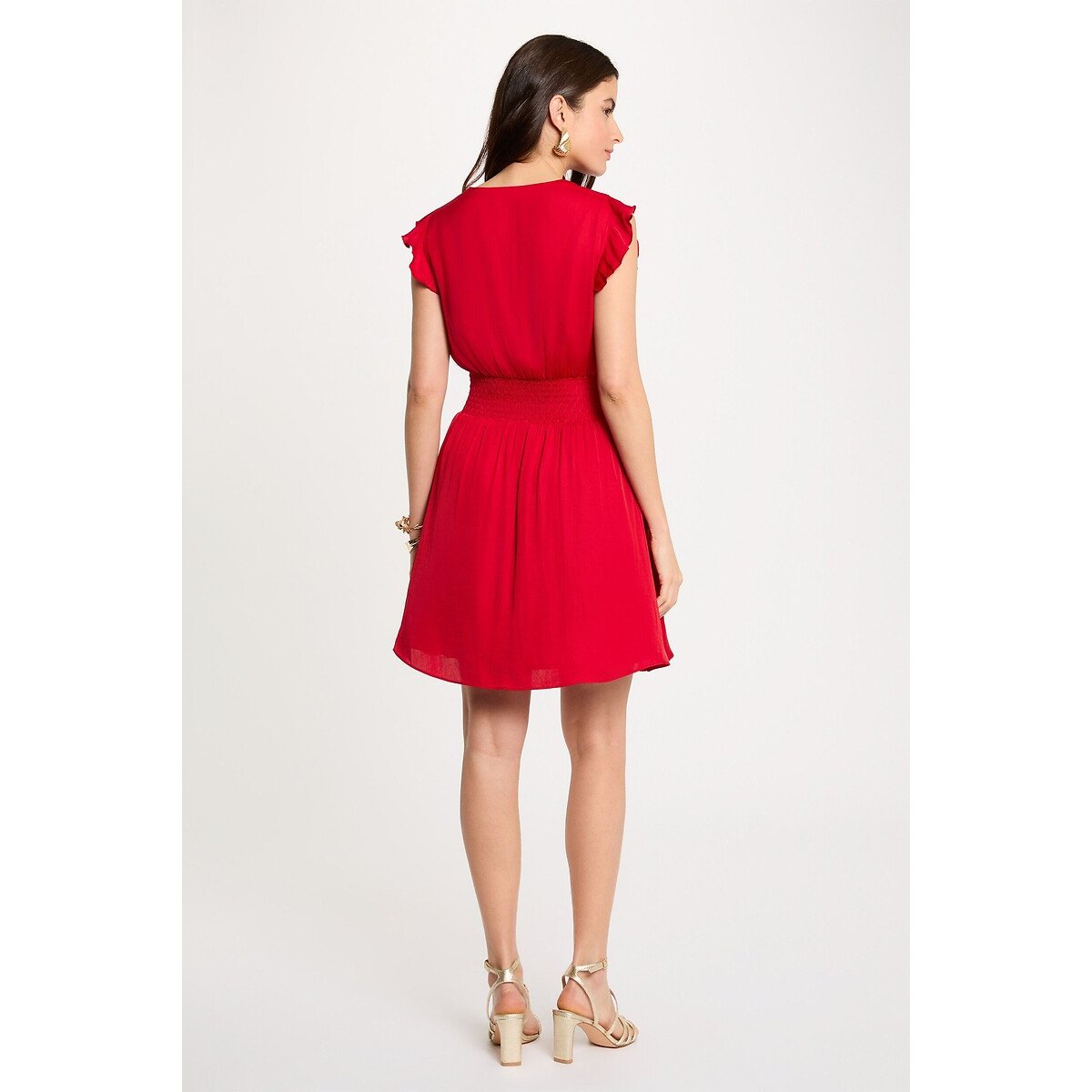 Kurzes Kleid mit kurzen Ärmeln und V-Ausschnitt rot, MORGAN