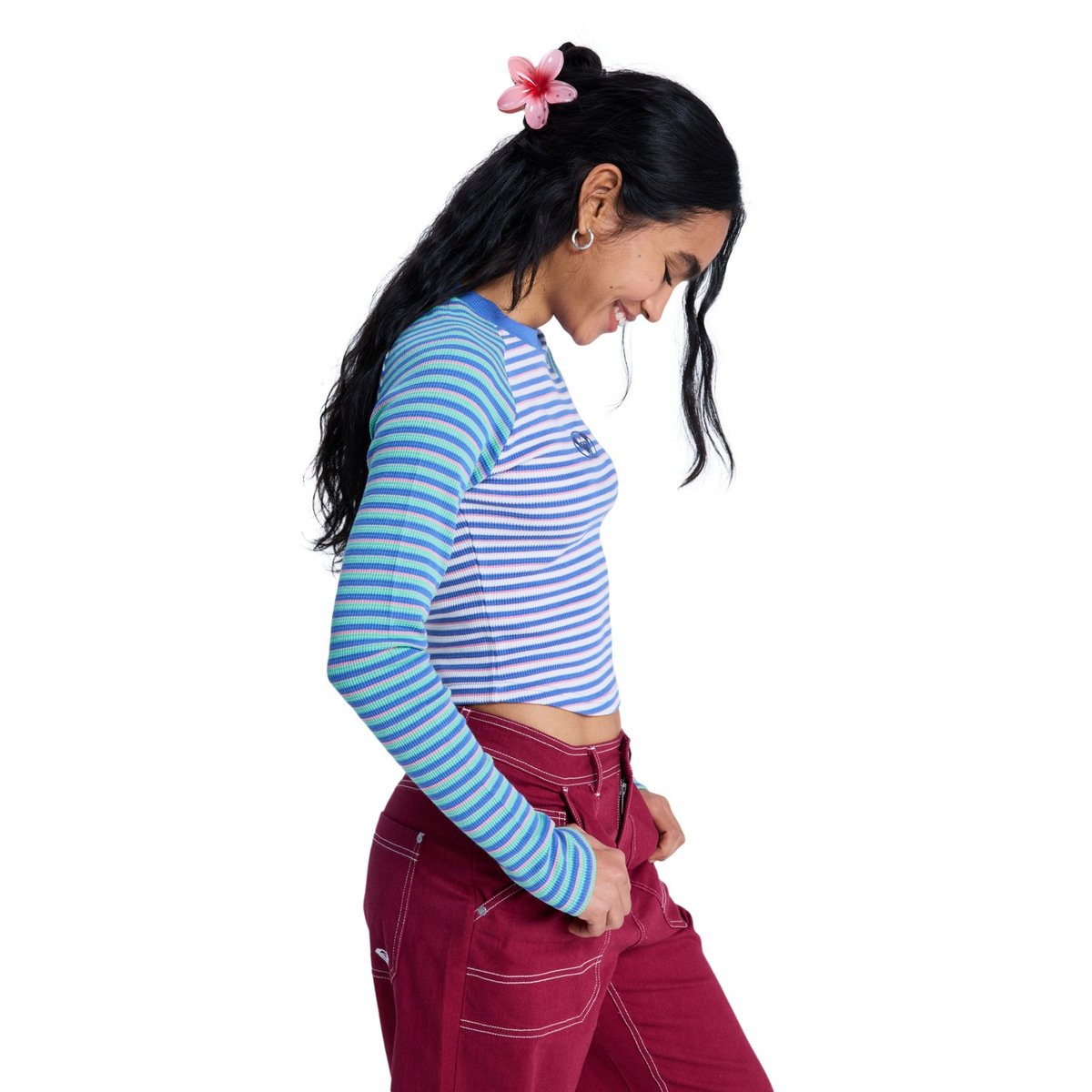 Haut ajusté à manches longues HIGHLITE SEASON. blanc coconut milk stripy soul mini, ROXY