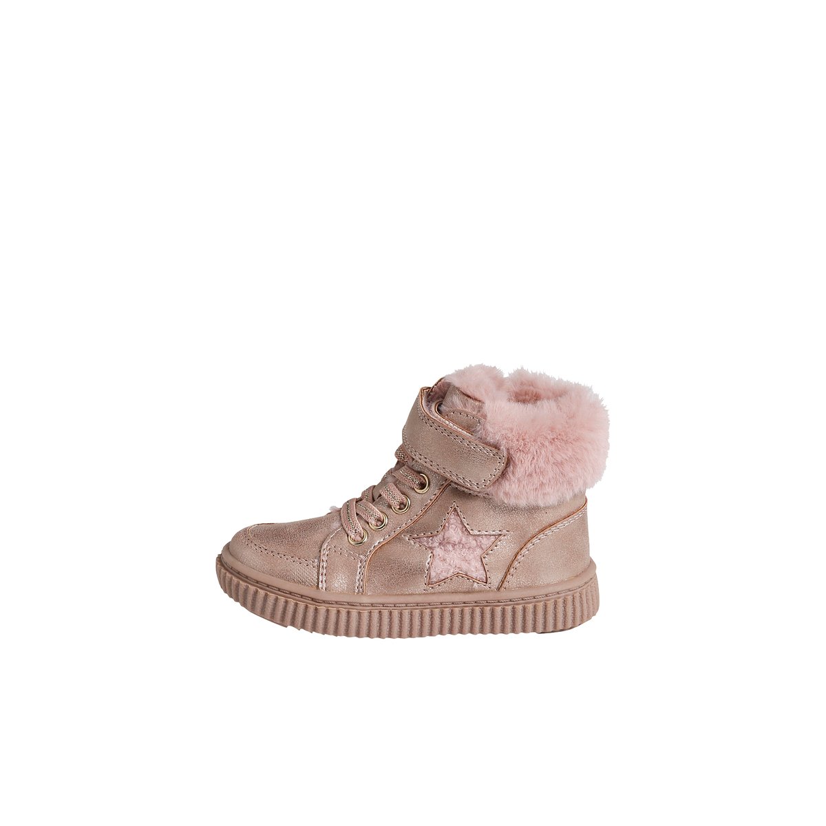 Baskets fourrées lacées, scratchées et zippées bébé rose nude, VERTBAUDET