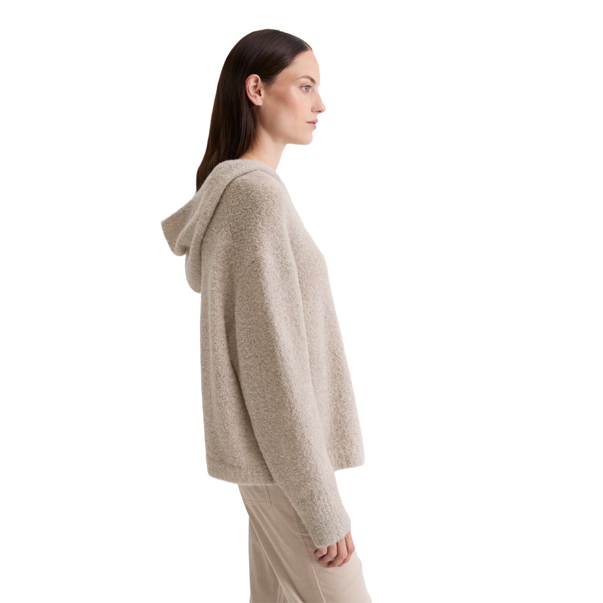 Hoodie en bouclette loose en mélange de laine vierge et de laine d'alpaga gris clair, MARC O'POLO