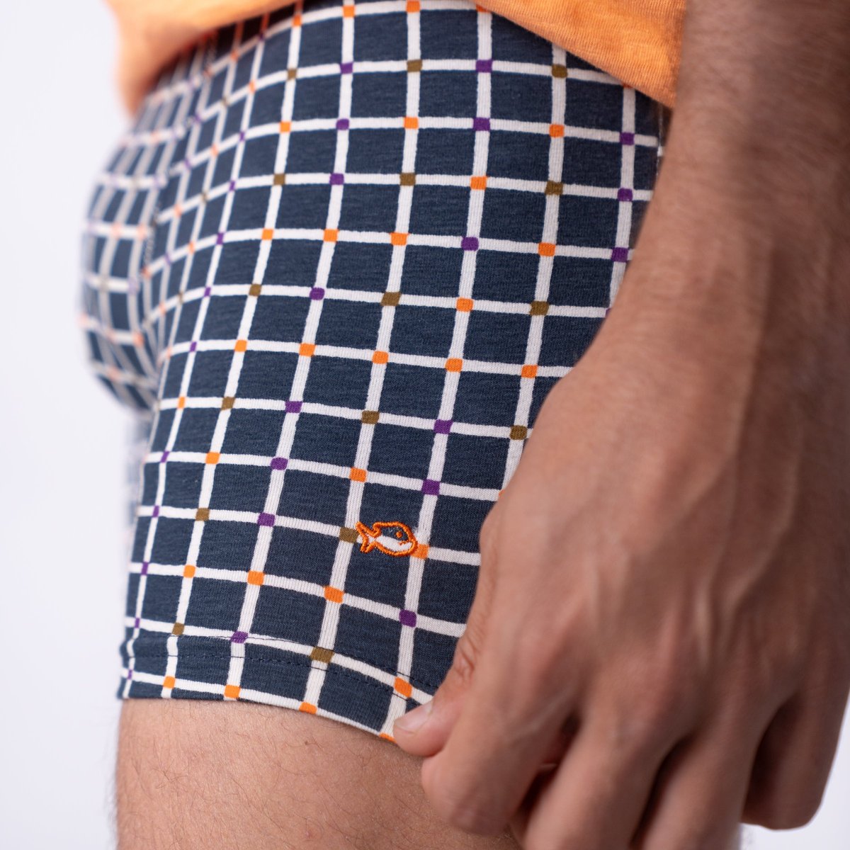 Boxer en coton biologique FANTAISIE bleu et blanc, BILLYBELT