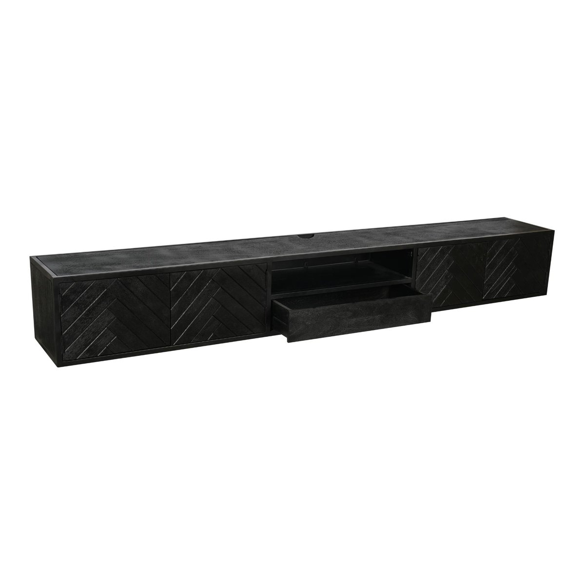 Meuble TV noir suspendu en bois avec rangement 280 cm ALVERA noir, PIER IMPORT