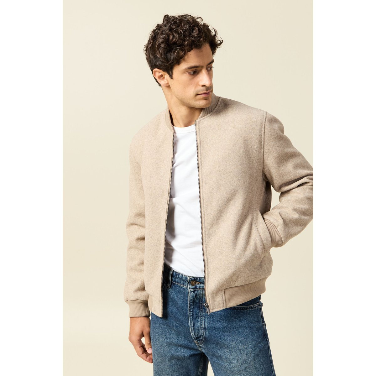 Blouson doublé manches longues beige, BONOBO