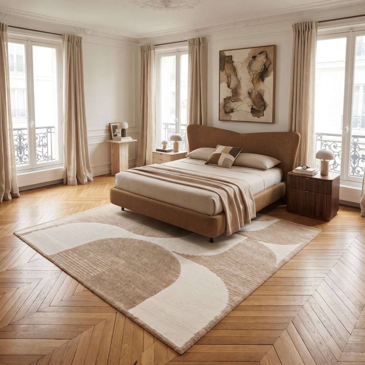 Tapis à reliefs doux à relief géométrique DESIGN OPTIQUE beige, THE DECO FACTORY