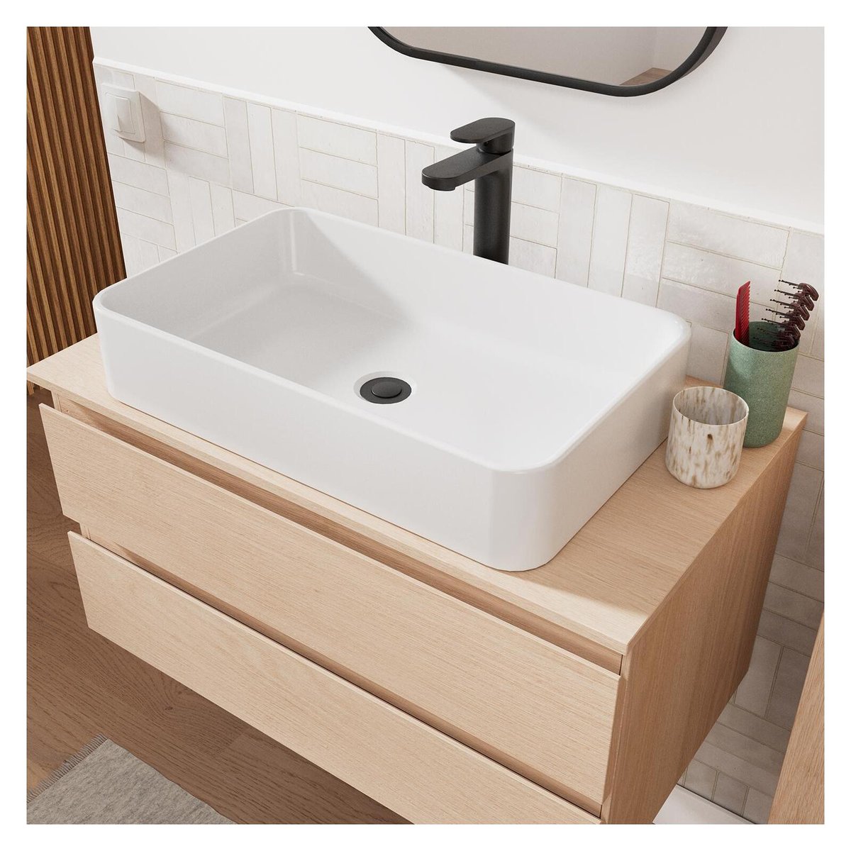 Ensemble meuble simple vasque 80 cm + vasque + robinet + miroir + colonne SORRENTO chêne, MOB IN