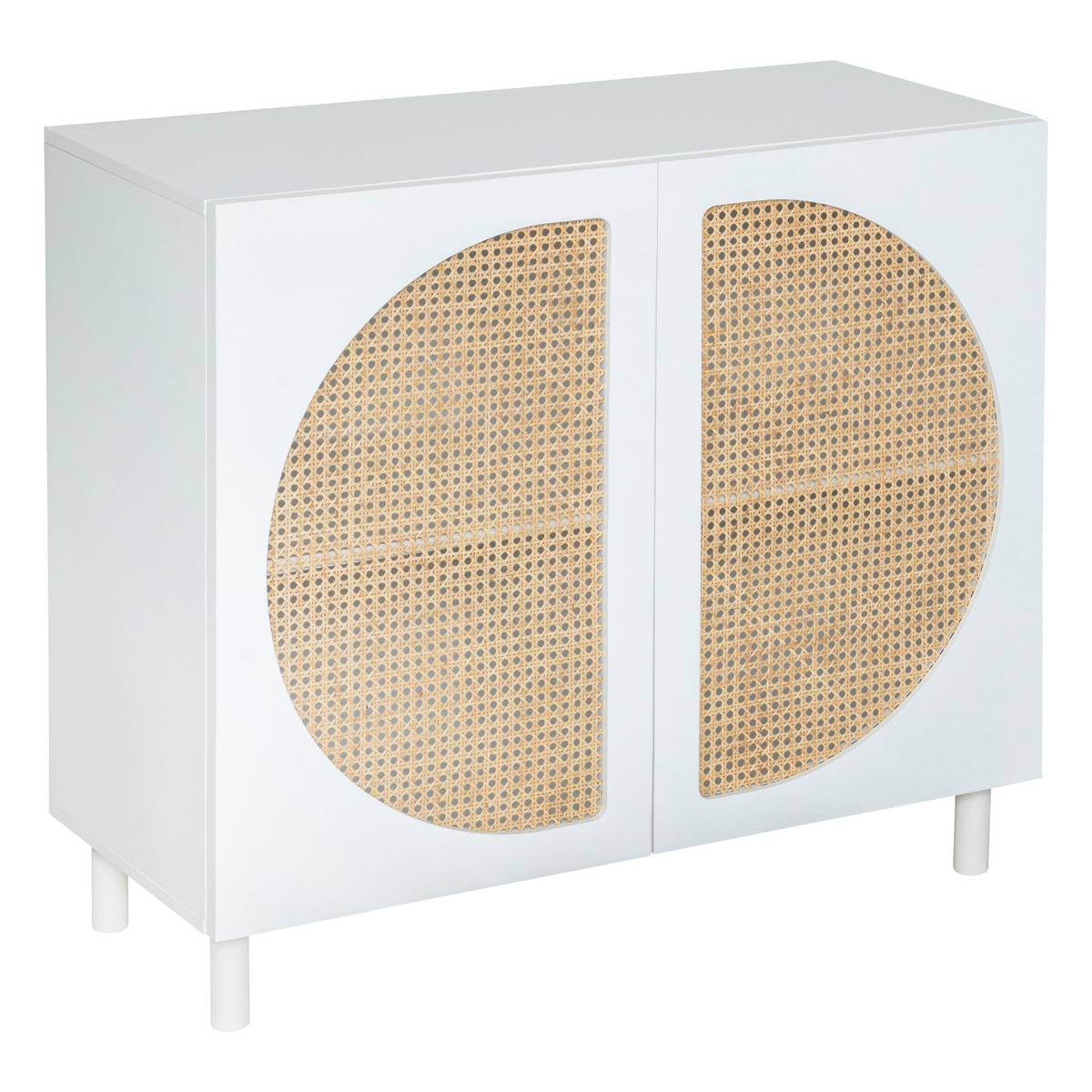 Buffet 2 portes cannage en rotin avec étagère ajustable CABRAS blanc, ATMOSPHERA