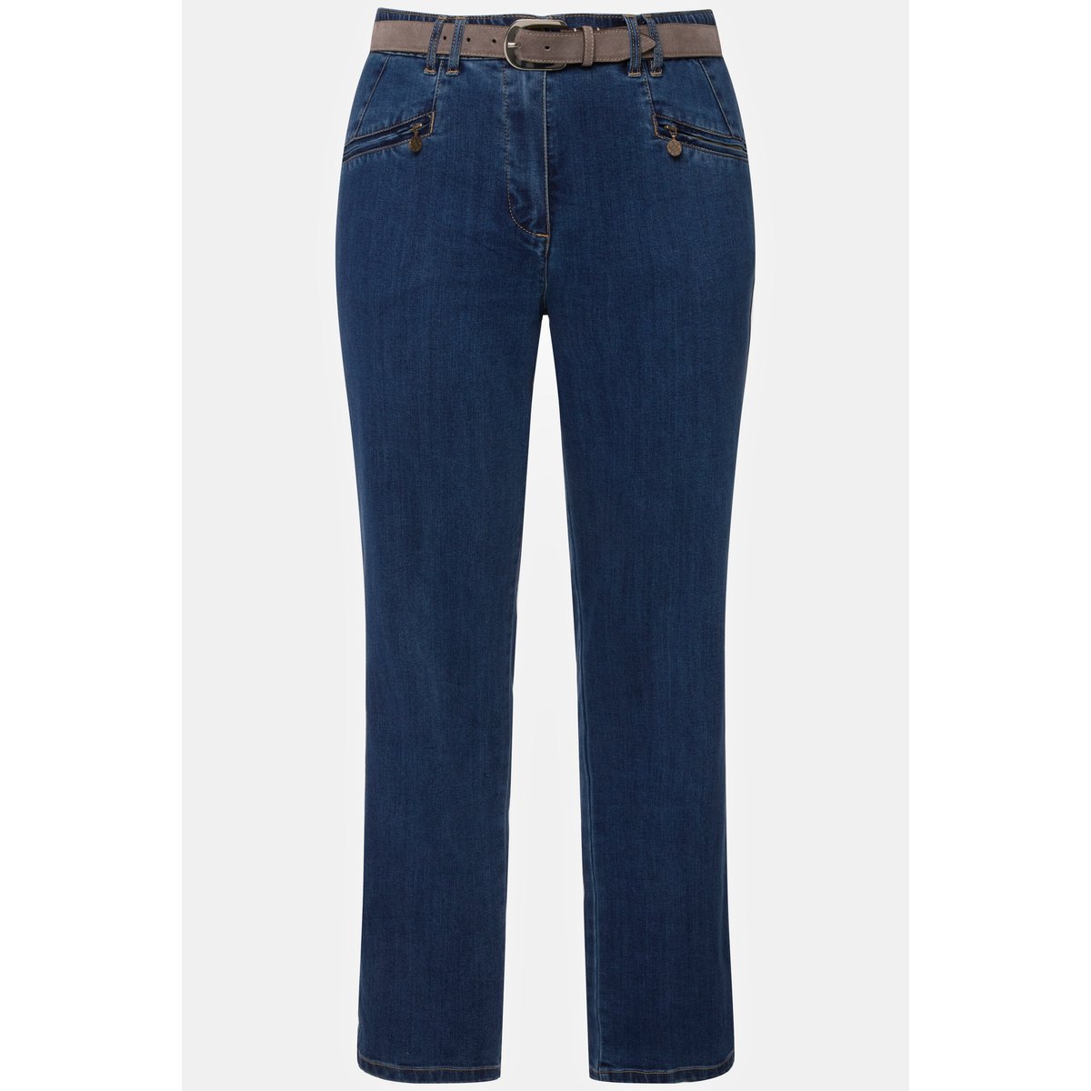 Jean Mony, jambe carotte et poches zippées bleu jean, ULLA POPKEN