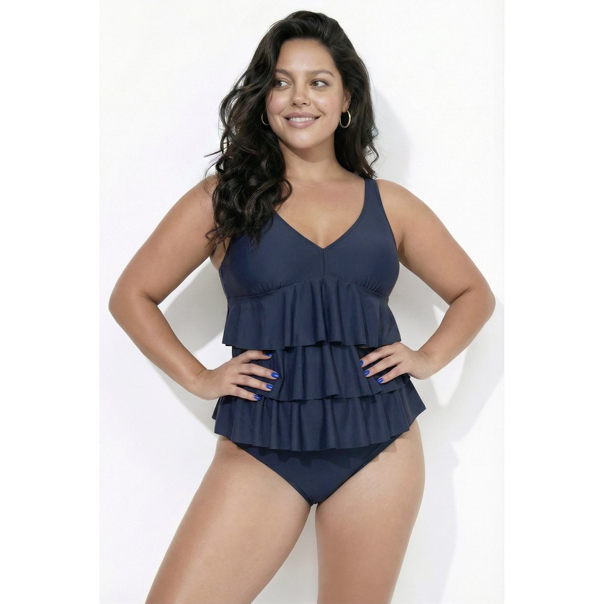 Tankini à volants, bonnets souples marine, ULLA POPKEN