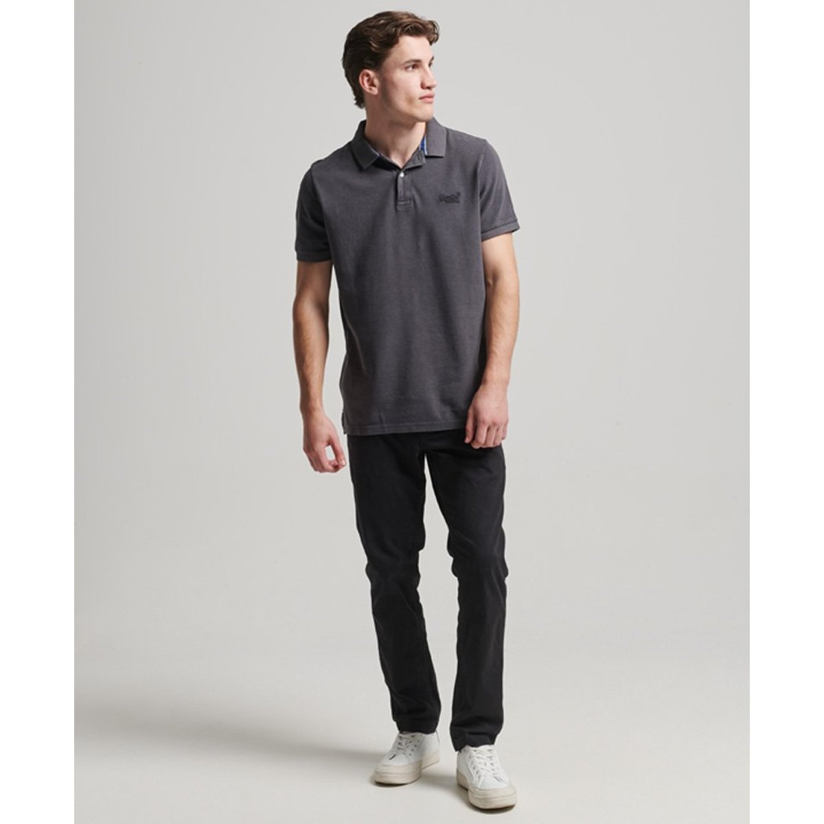 Polo en piqué délavé Vintage en coton bio noir vintage, SUPERDRY