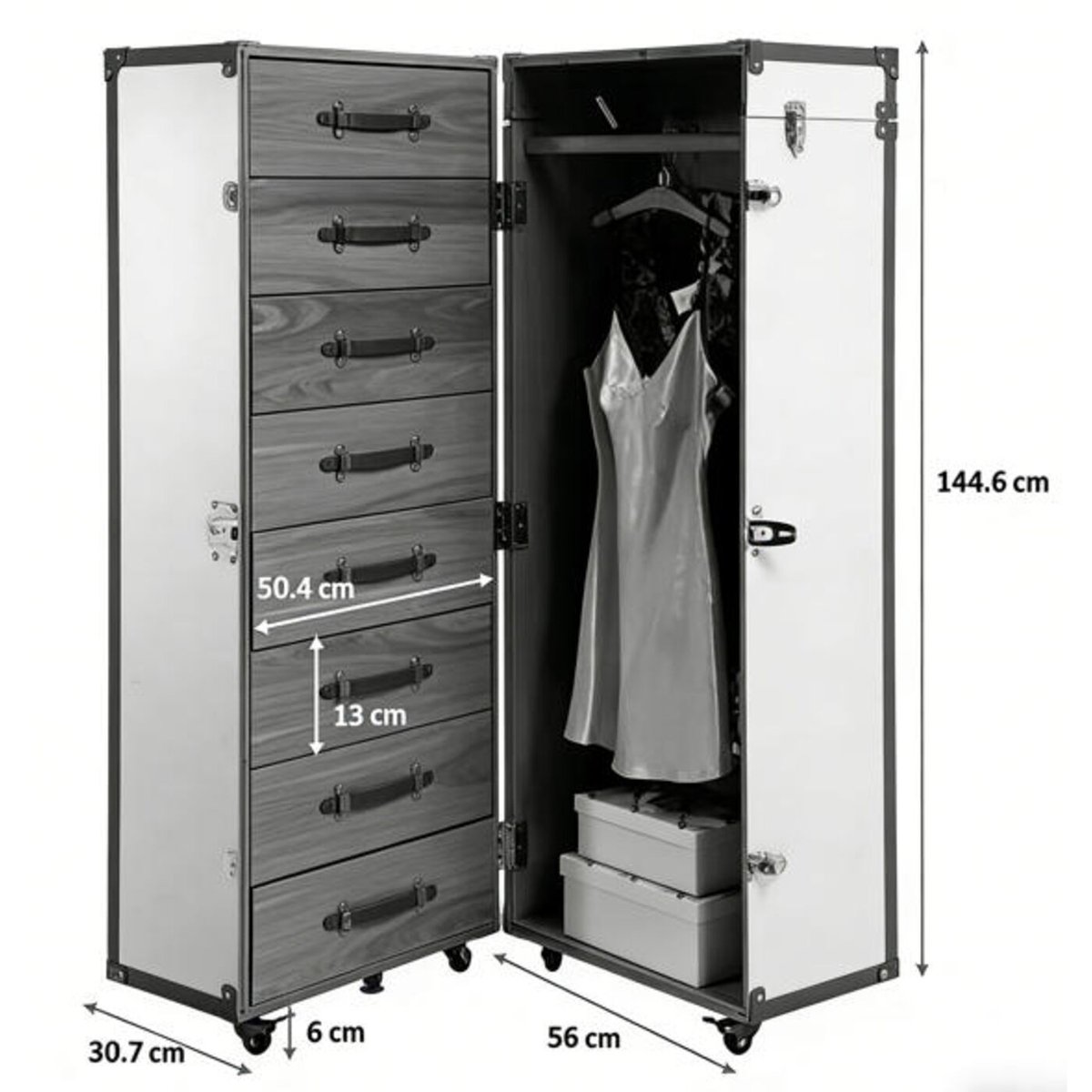 Malle-armoire en simili croco, GLOBETROTTER marron, KARE DESIGN