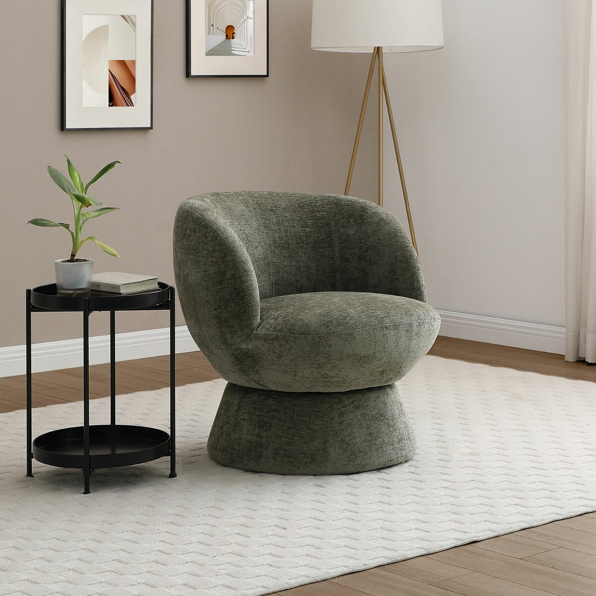 Flora Chenille Swivel Chair olive, SO'HOME