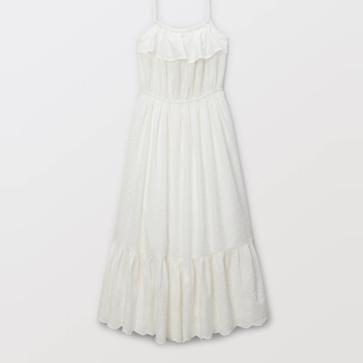 Robe longue à bretelles et broderies en coton ecru, MONOPRIX
