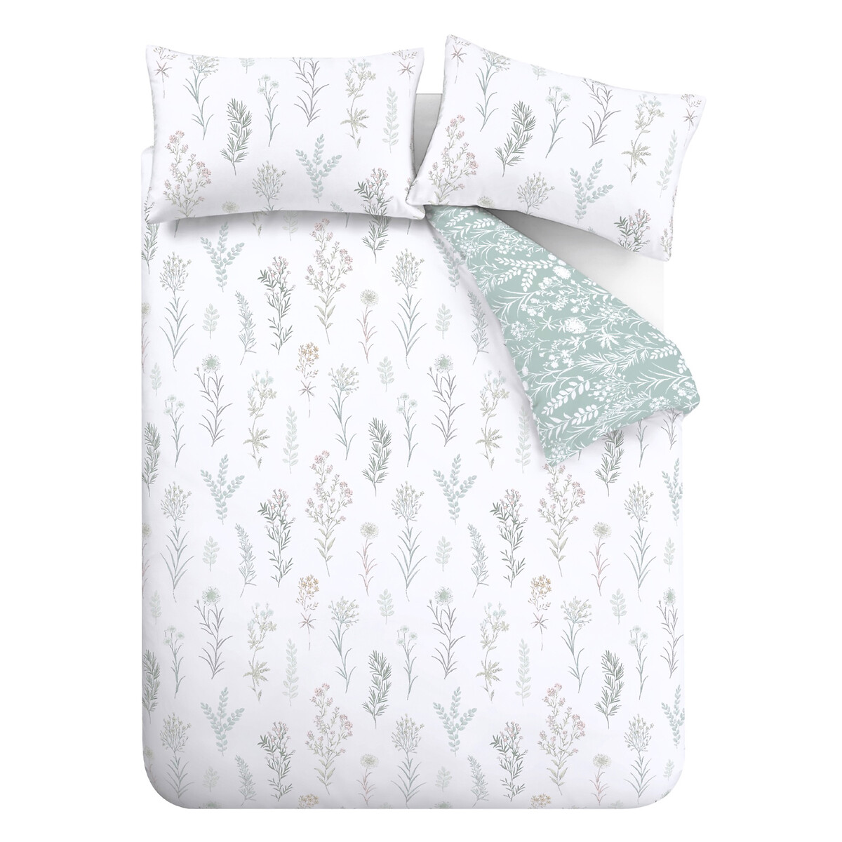 Wild Flowers 100% Cotton Duvet Cover and Pillowcase Set green, BIANCA FINE LINENS