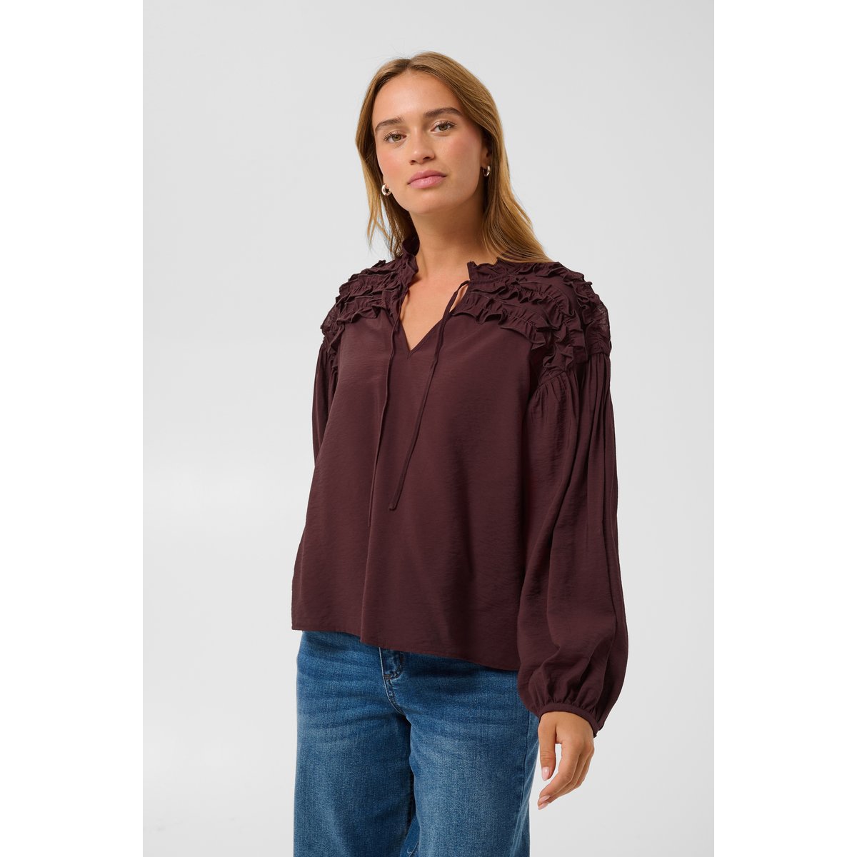 Blouse à manches longues bordeaux fudge, KAFFE