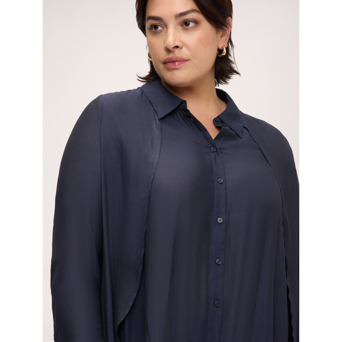 Chemise avec drapé à double couche bleu, FIORELLA RUBINO