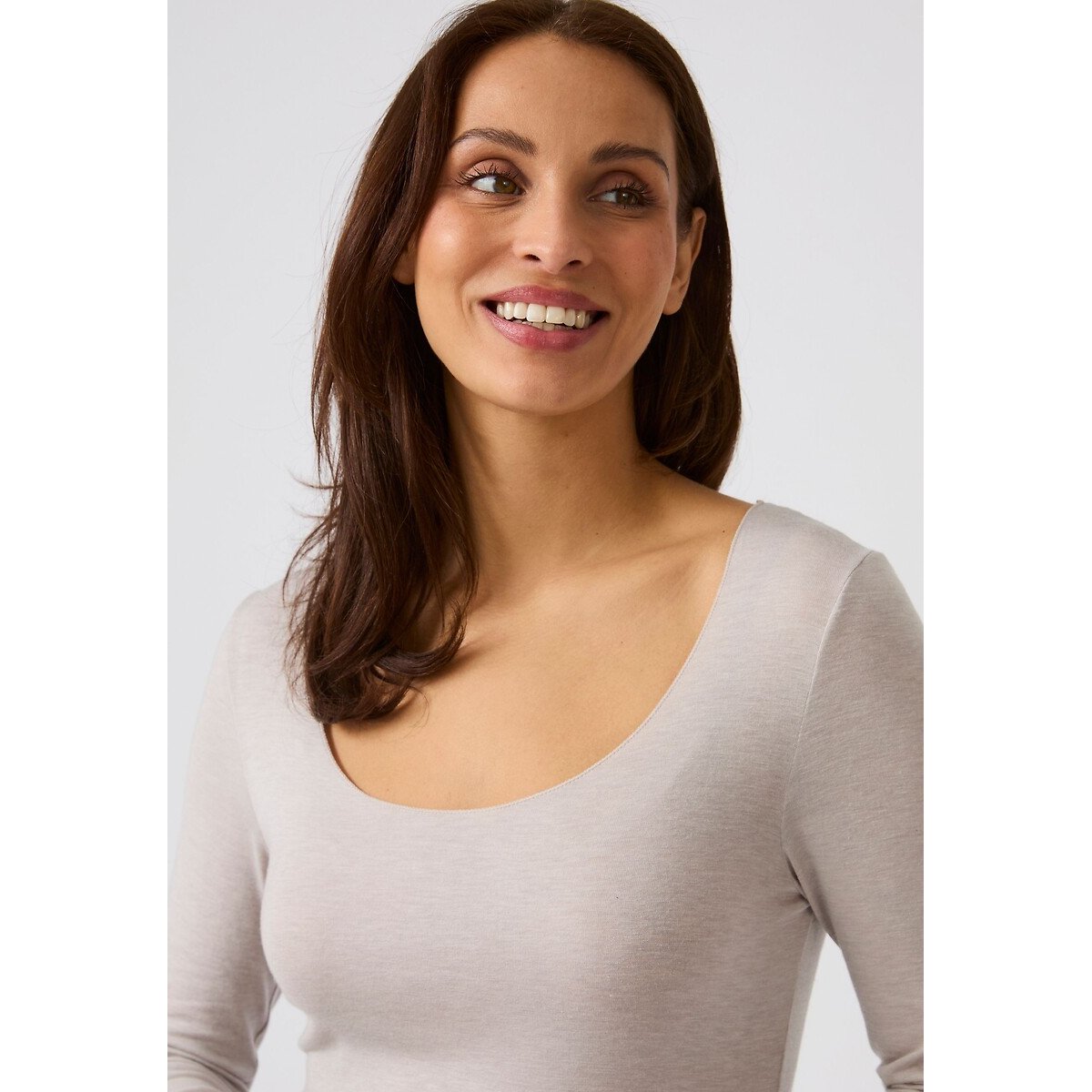 Tshirt manches longues thermolactyl SENSITIVE 2 LIGHT & WARM beige chiné, DAMART