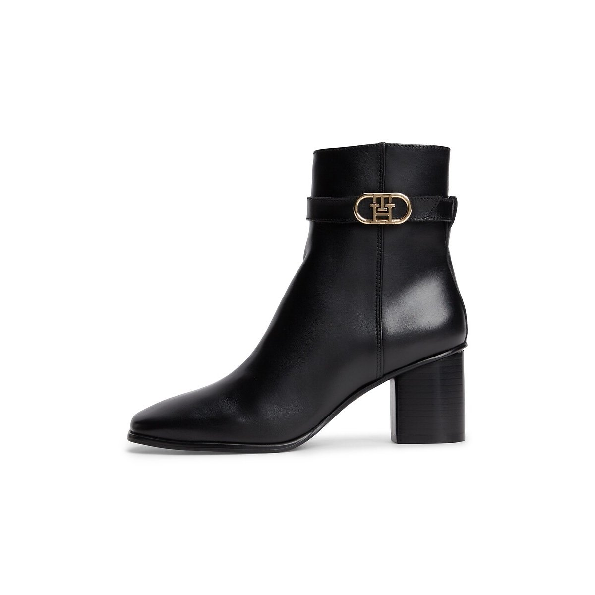 Bottines en cuir, à talons bloc noir, TOMMY HILFIGER