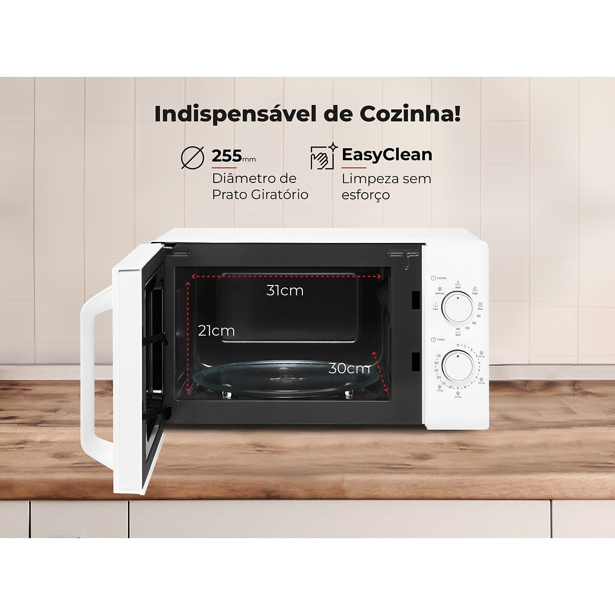 Micro-ondas 20L Com Grill Branco 1843FL, FLAMA branco, FLAMA