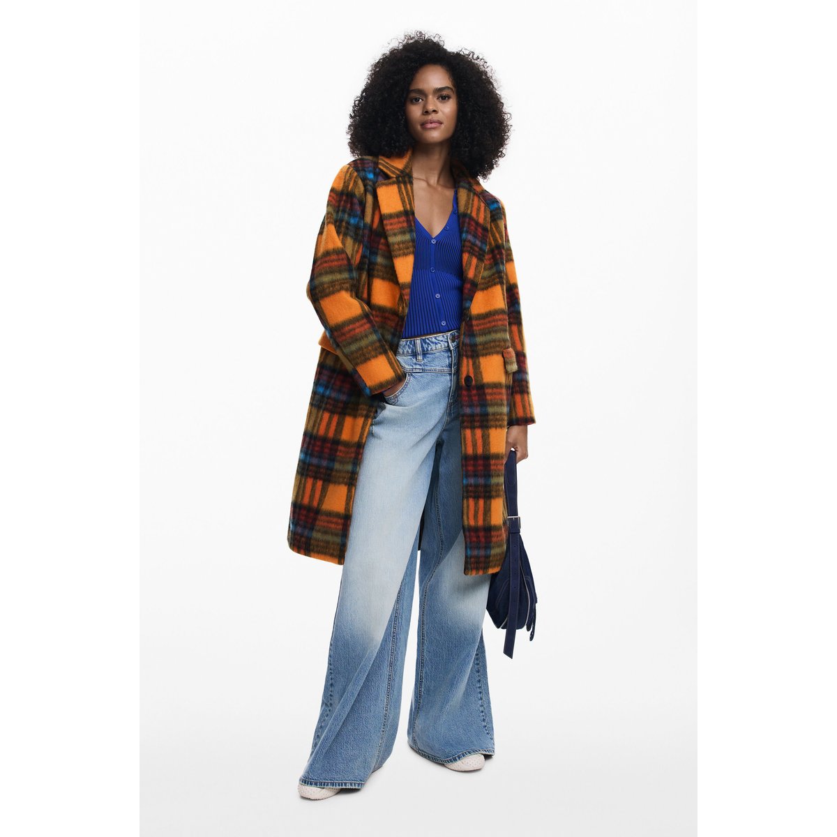 MANTEAU À CARREAUX OVERSIZE orange, DESIGUAL